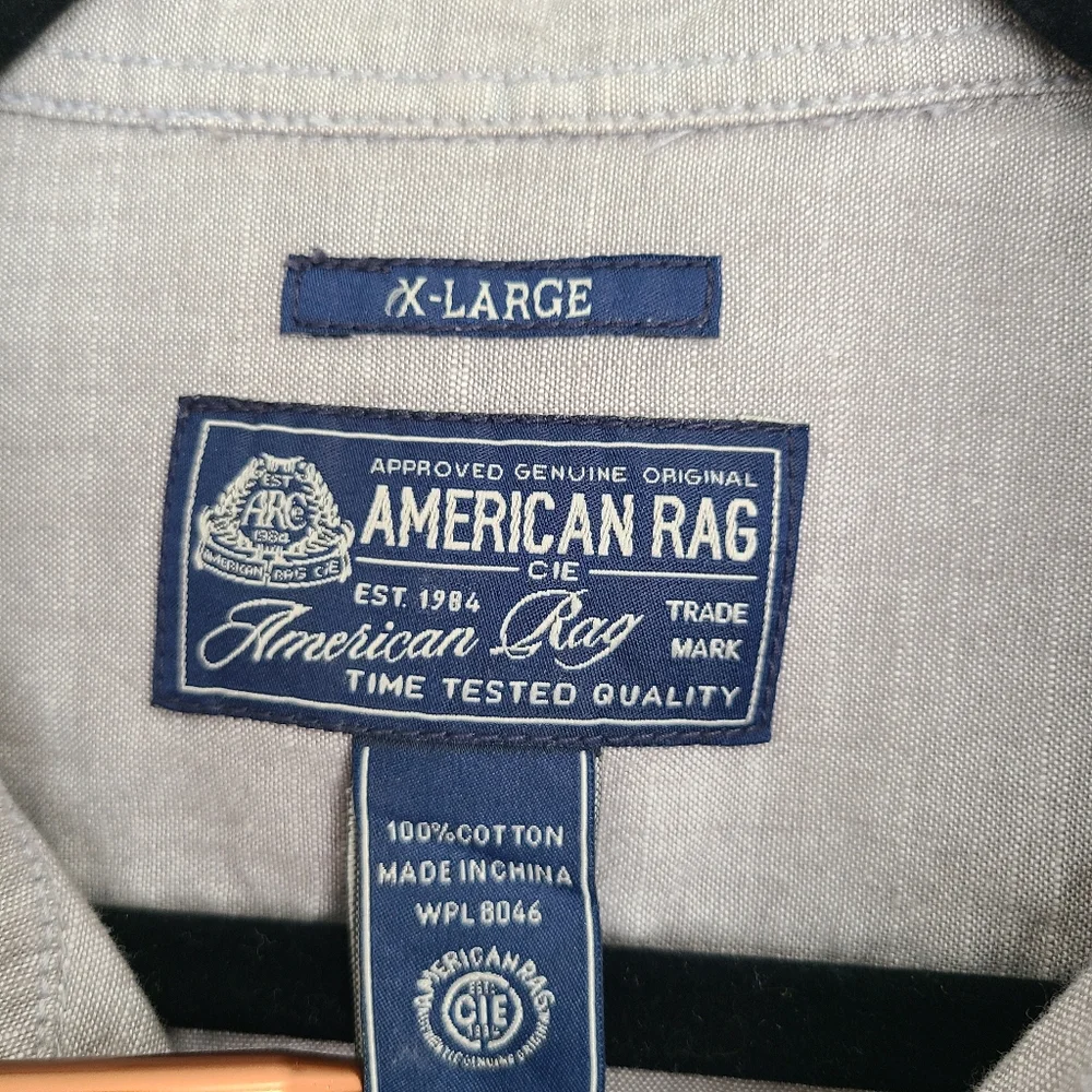 American Rag Shirt Collar Long Sleeve Button-Down Gray Black Stripes X-Large_9
